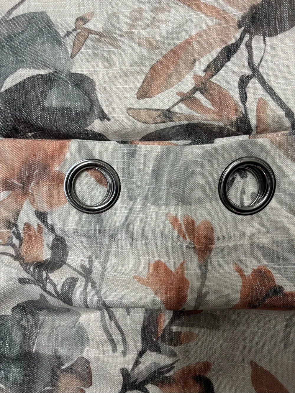 Floral Sheer Grommet Curtain Panel in Cream, Coral & Sage - Unbranded 95”